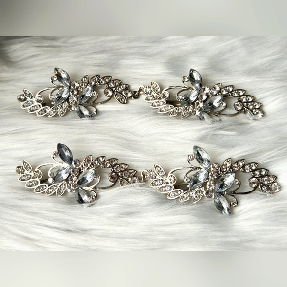 6" Women Bridal Cubic Zirconia Hair Clip x2, Silver Floral Barette, Wedding - Picture 4 of 12